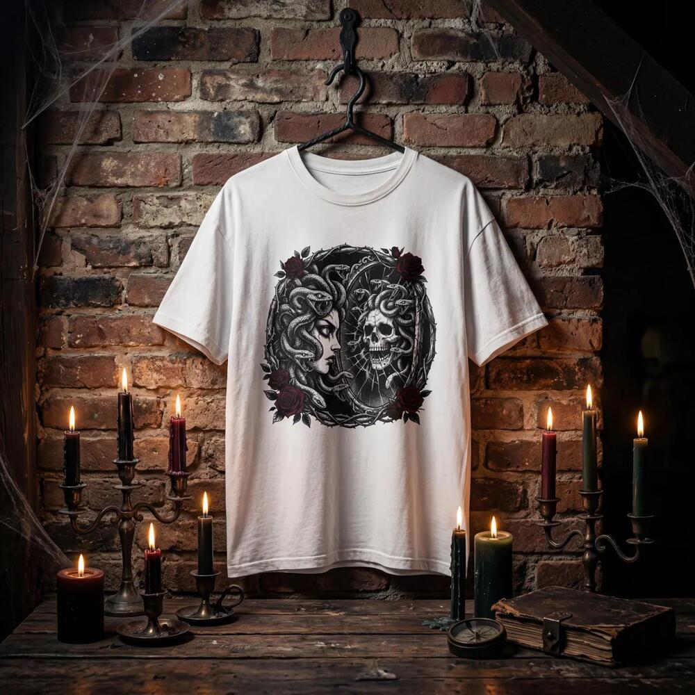 Medusa Skull Manga Tee, Gothic Emo Japanese Kanji Shirt